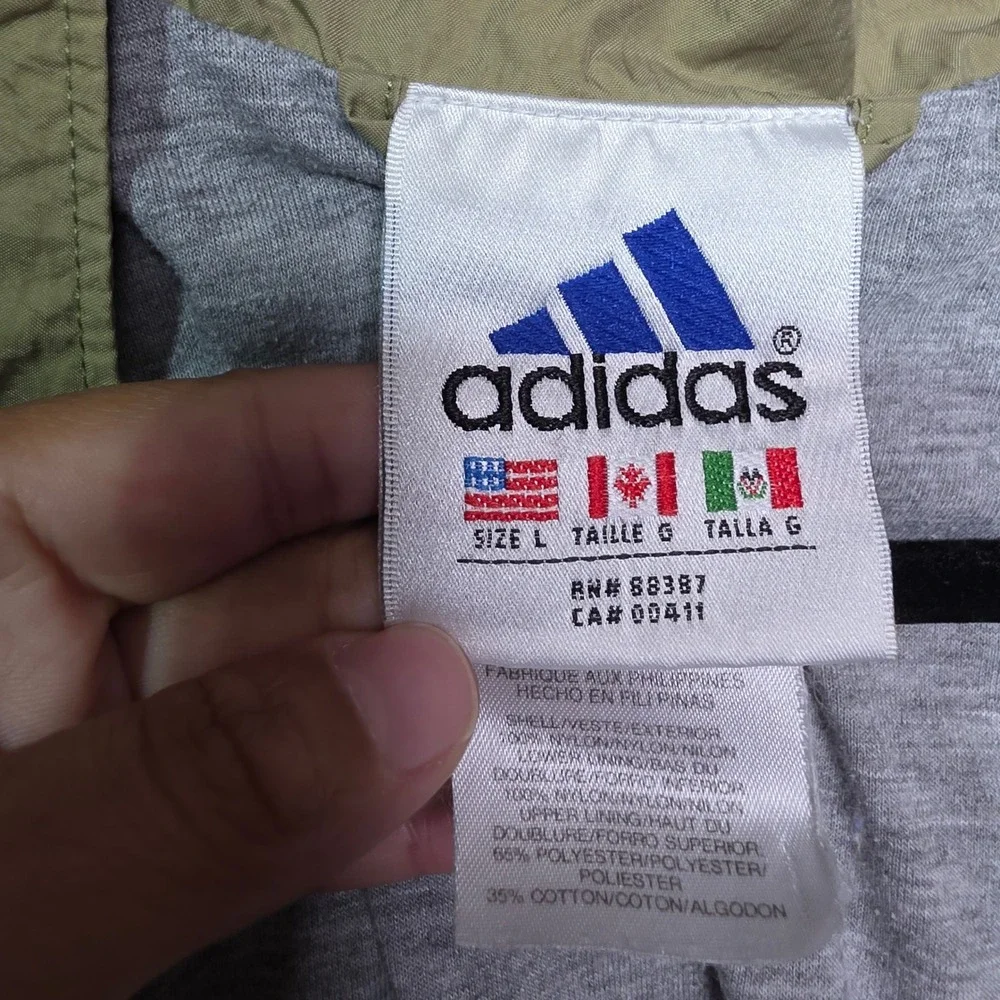 Adidas Vintage Mens Half Zip Windbreaker Jacket Olive Green Black Size L 88387